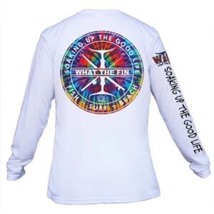 WTF - What The Fin? Long-Sleeve‎ Performance Wicking Shirt Blue Tie Dye Size S